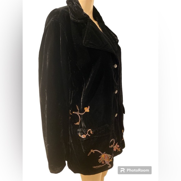 J. Jill Vintage Black  Velvet Velour Embroidered Jacket size L - Picture 3 of 6